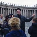 Professor Larkin lectures on Gianlorenzo Bernini's colonnades at St. Peter's Basilica, Rome for students enrolled in the School of Art's students abroad program, Spring 2007.