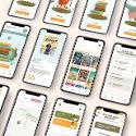 A grid of phone screens showing a book logging app