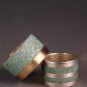 Turquoise inlay ring, brass and nickel; 1" x 1" x 0.75"