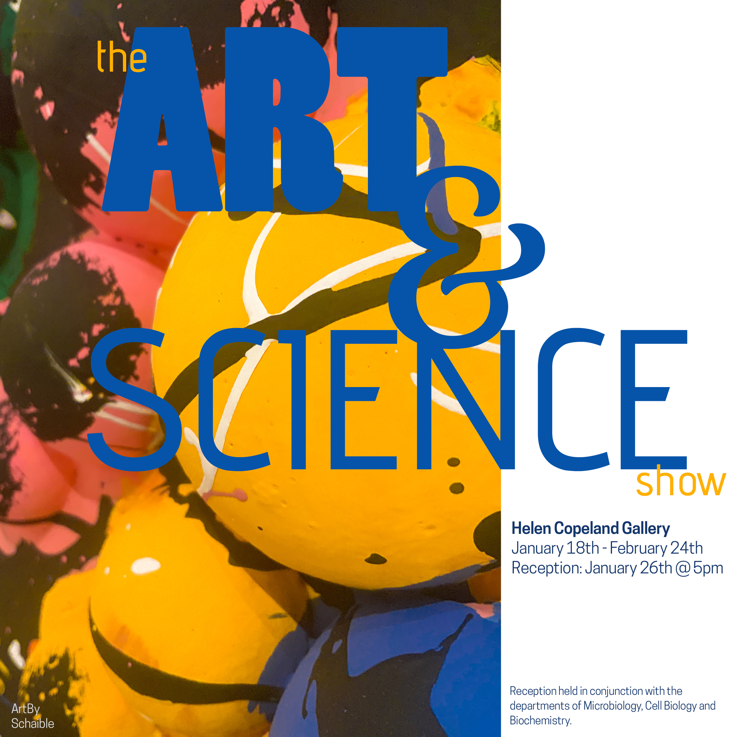 Colorful poster with details for the Art and Science Show