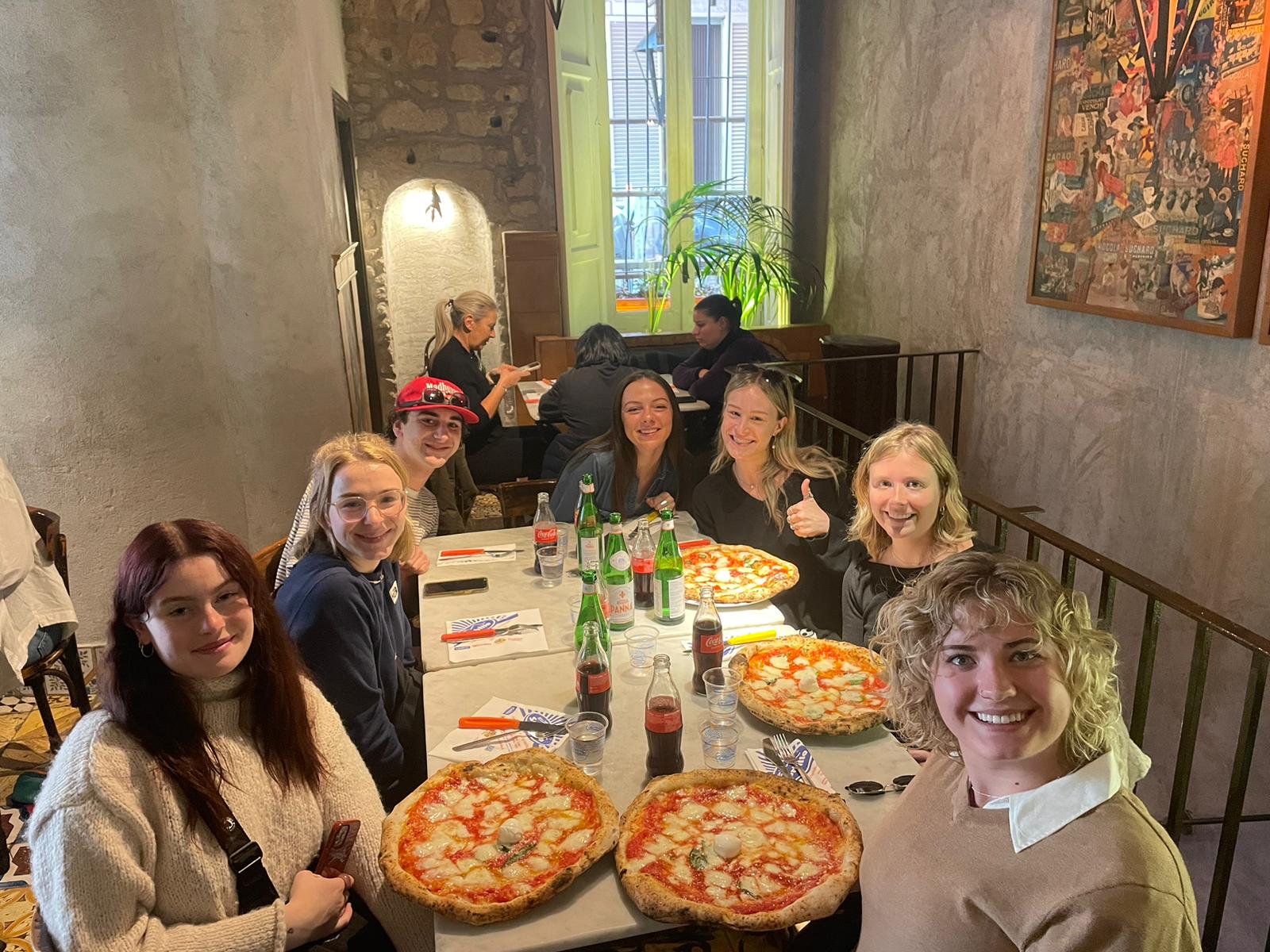 Students enjoying an Italian meal