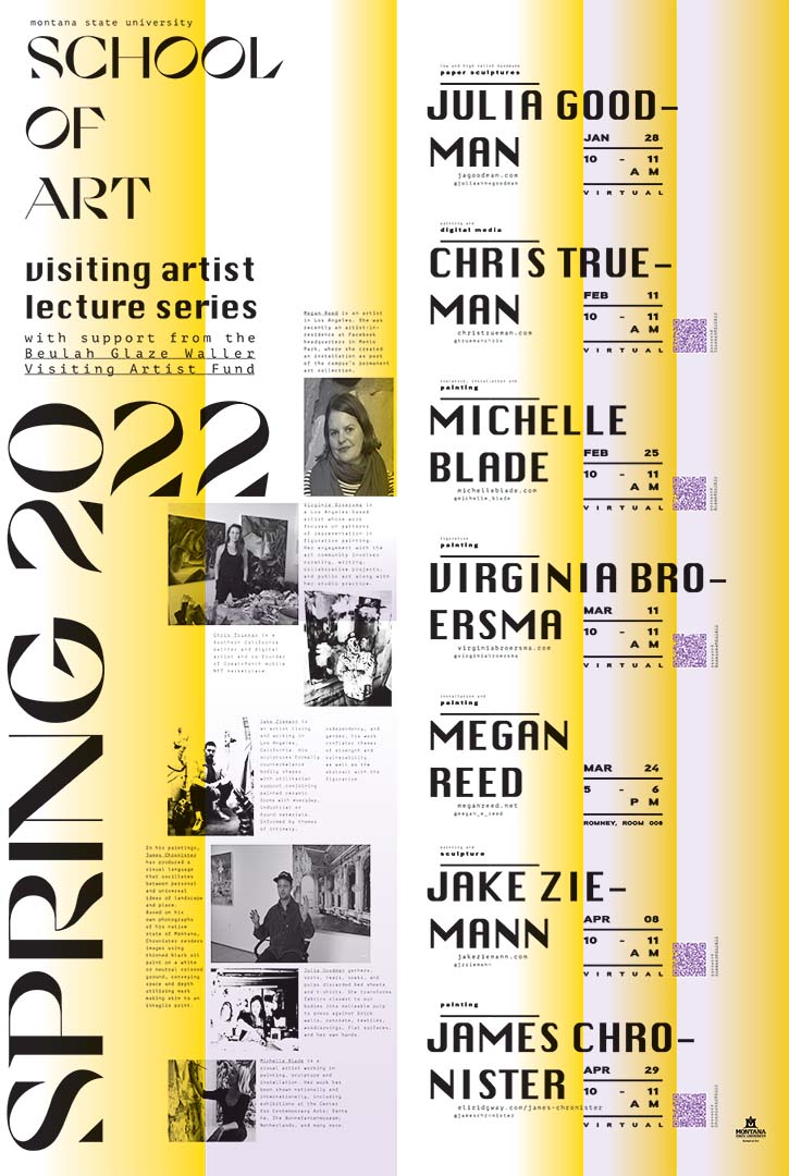 Poster stating dates and times of visiting artists